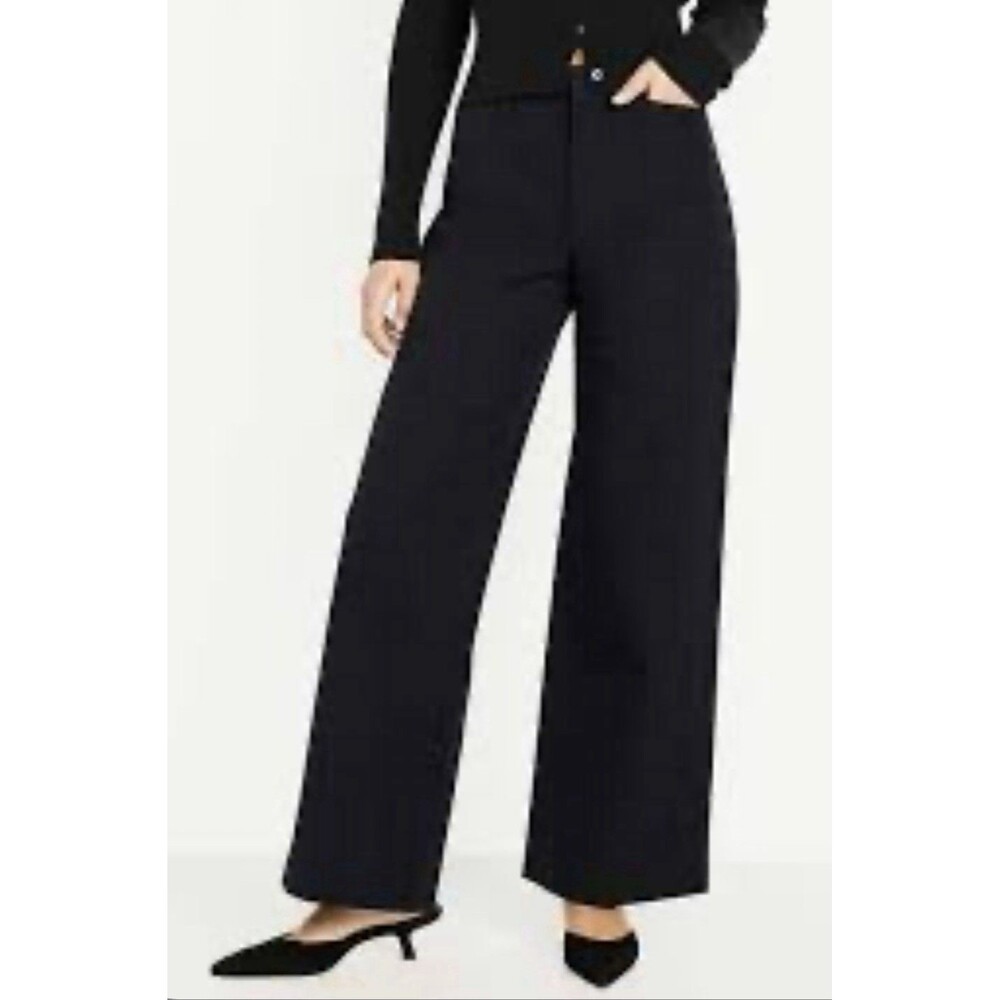 Old Navy High WaistSuper Wide-Leg Pixie Pant Navy Size Large Tall Pleated Leg - Picture 1 of 13